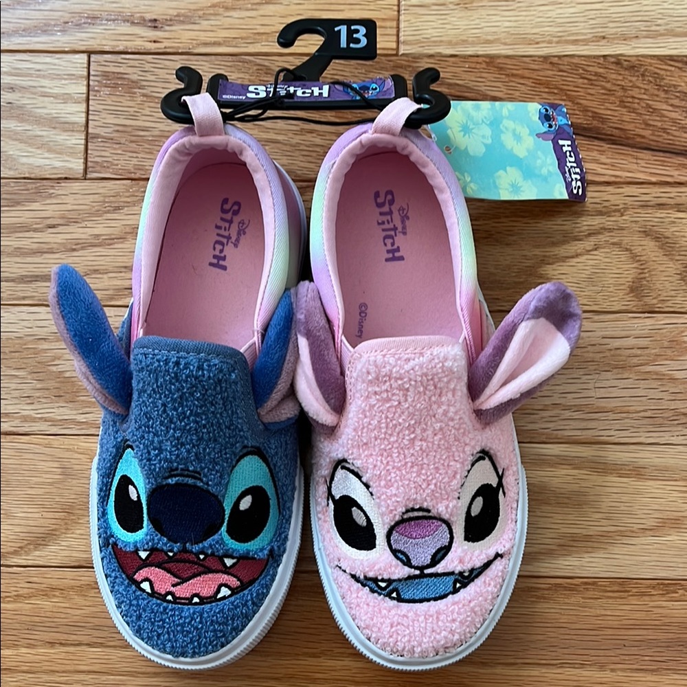 Disney Blue and Pink Stitch & Angel Slip-Ons